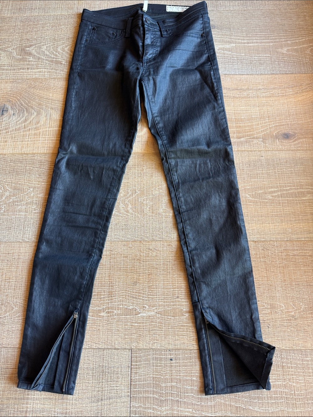 Rag & bone Dark Navy/black Women's Zip-Hem Skinny, lightweight, coated jeans. 27